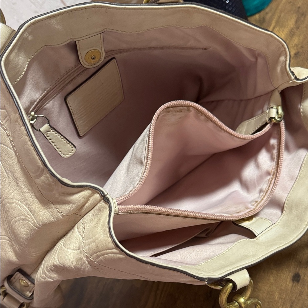 Coach Beige Embossed Shoulder Bag - Picture 3 of 6